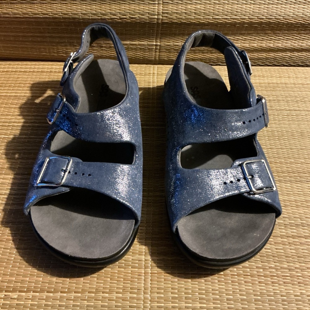SAS Relaxed Comfort Sandal Silver Blue Women Shoes 8W NEW C9364450 USA MADE